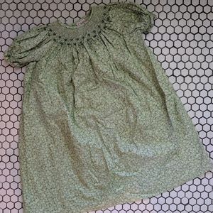 Vintage Smocked Green Floral Toddler Dress